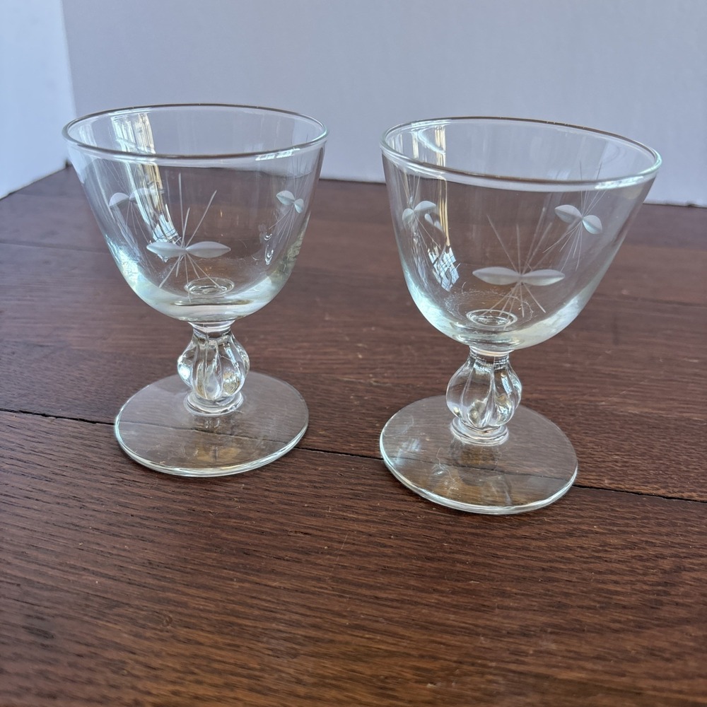 Vintage MCM  Libbey Glass‎ Company Starglow Liquor Cocktail Glass  3 3/4" Set 2